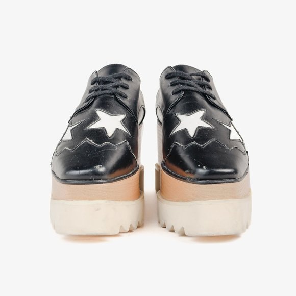 Stella McCartney Black White Star Vegan Elyse Platform Derby Shoes, Size 5 - Picture 2 of 10